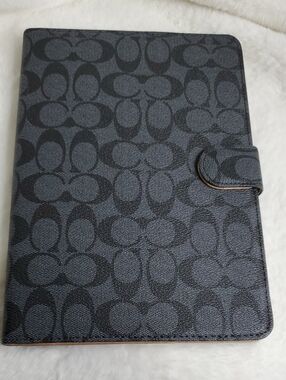 Coach Black Signature Tablet Case with Snap Tab